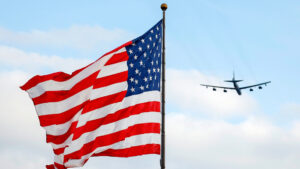 Bandera EEUU avion de fondo